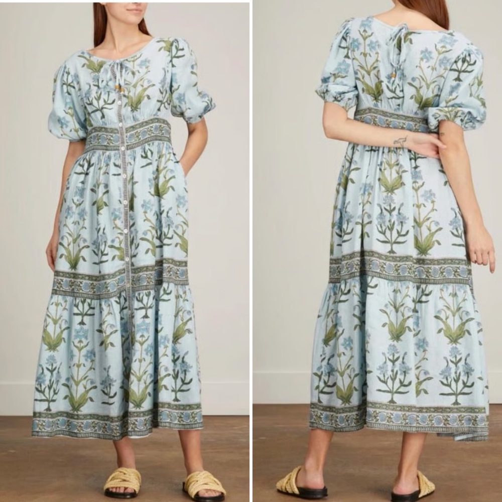 Hannah Light Blue Floral Maxi Dress with Green Print